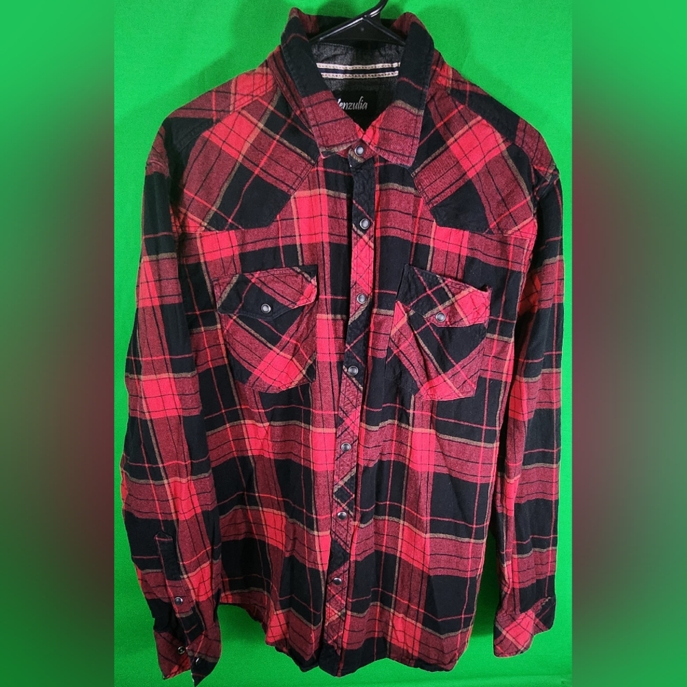 VENZULIA Men's Western Snap Shirt Long Sleeve Regular Fit Plaid Shirts Size XL